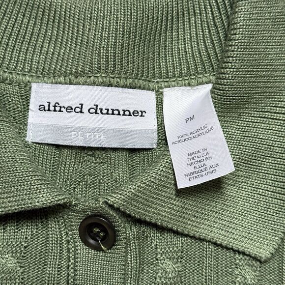 Womens Fall PETITE ALFRED DUNNER Sage Polo Short Sleeve Sweater Lattice Sz PM - Picture 2 of 5